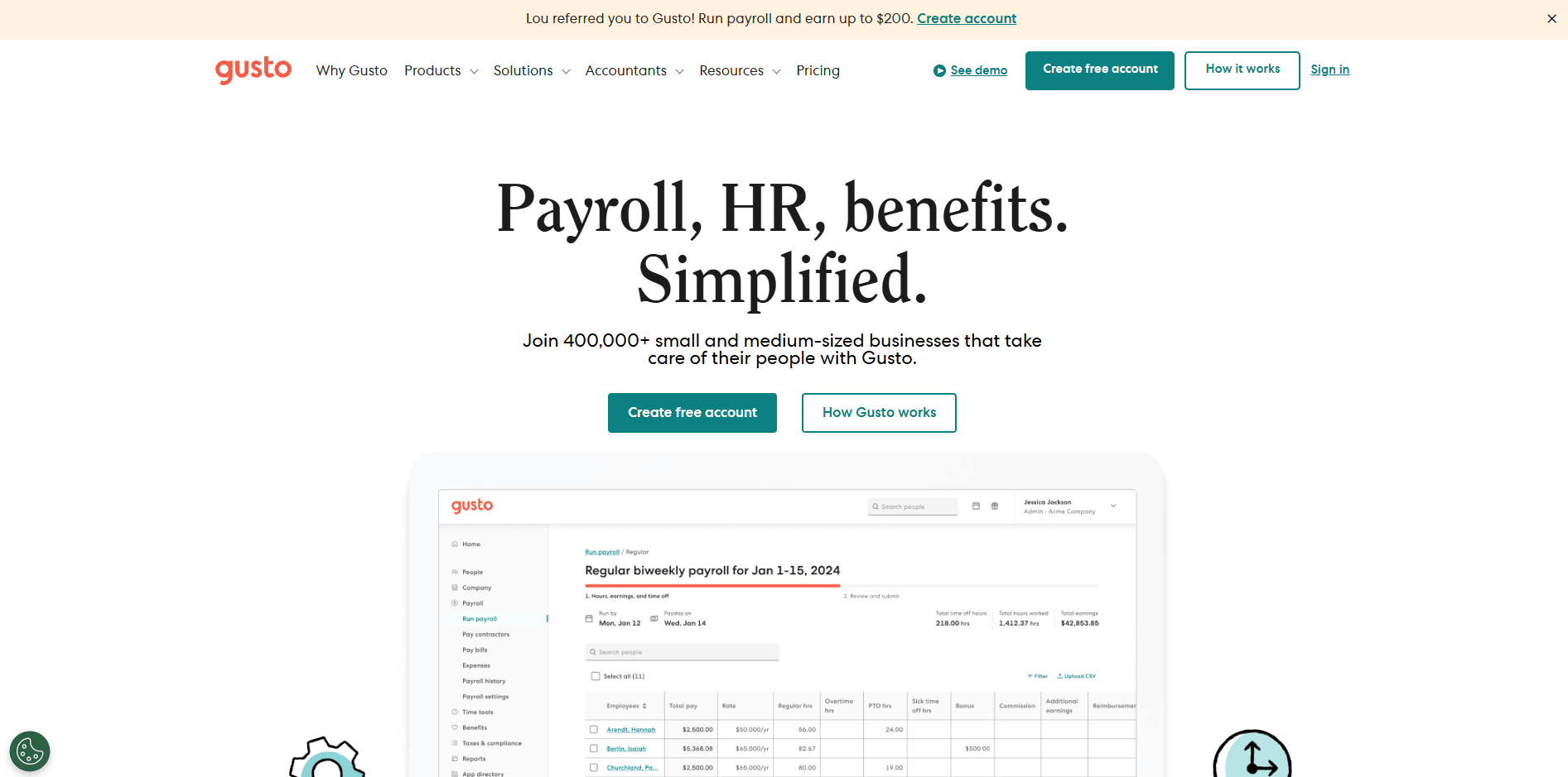 Gusto payroll landing page