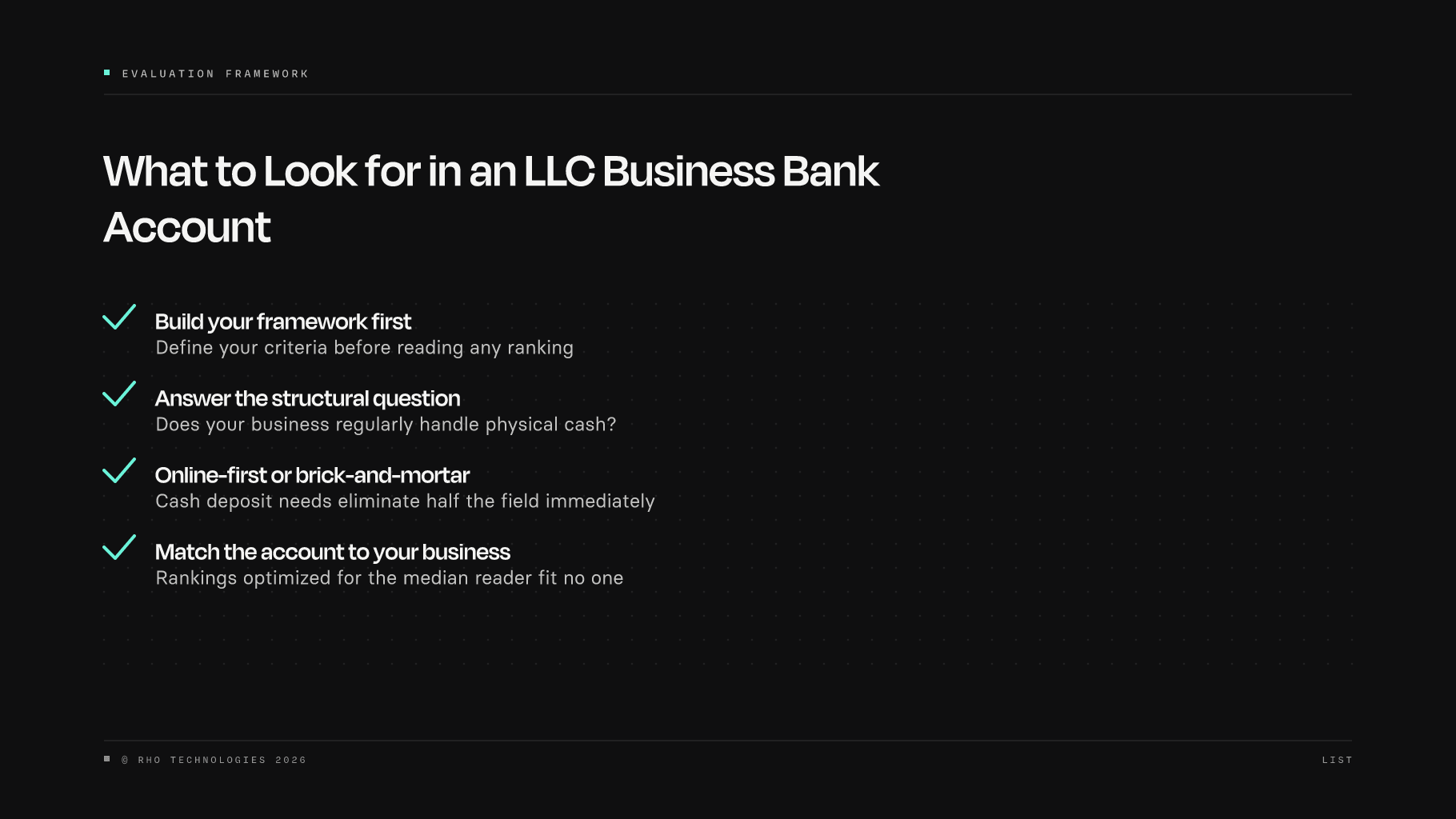 Checklist of what to look for in an LLC business bank account
