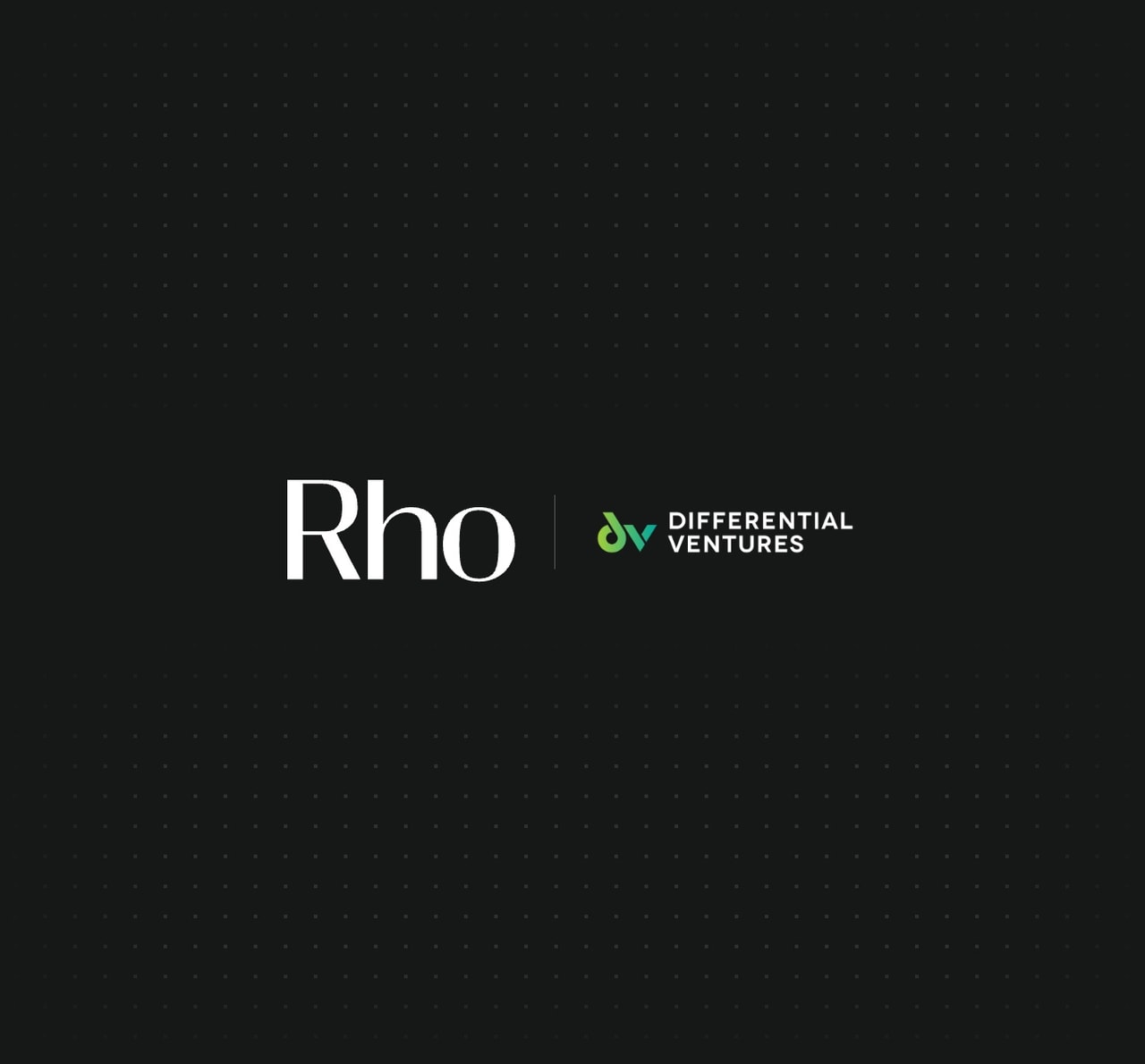 Logos of "Rho" and "Differential Ventures" on a dark background with subtle dotted pattern.