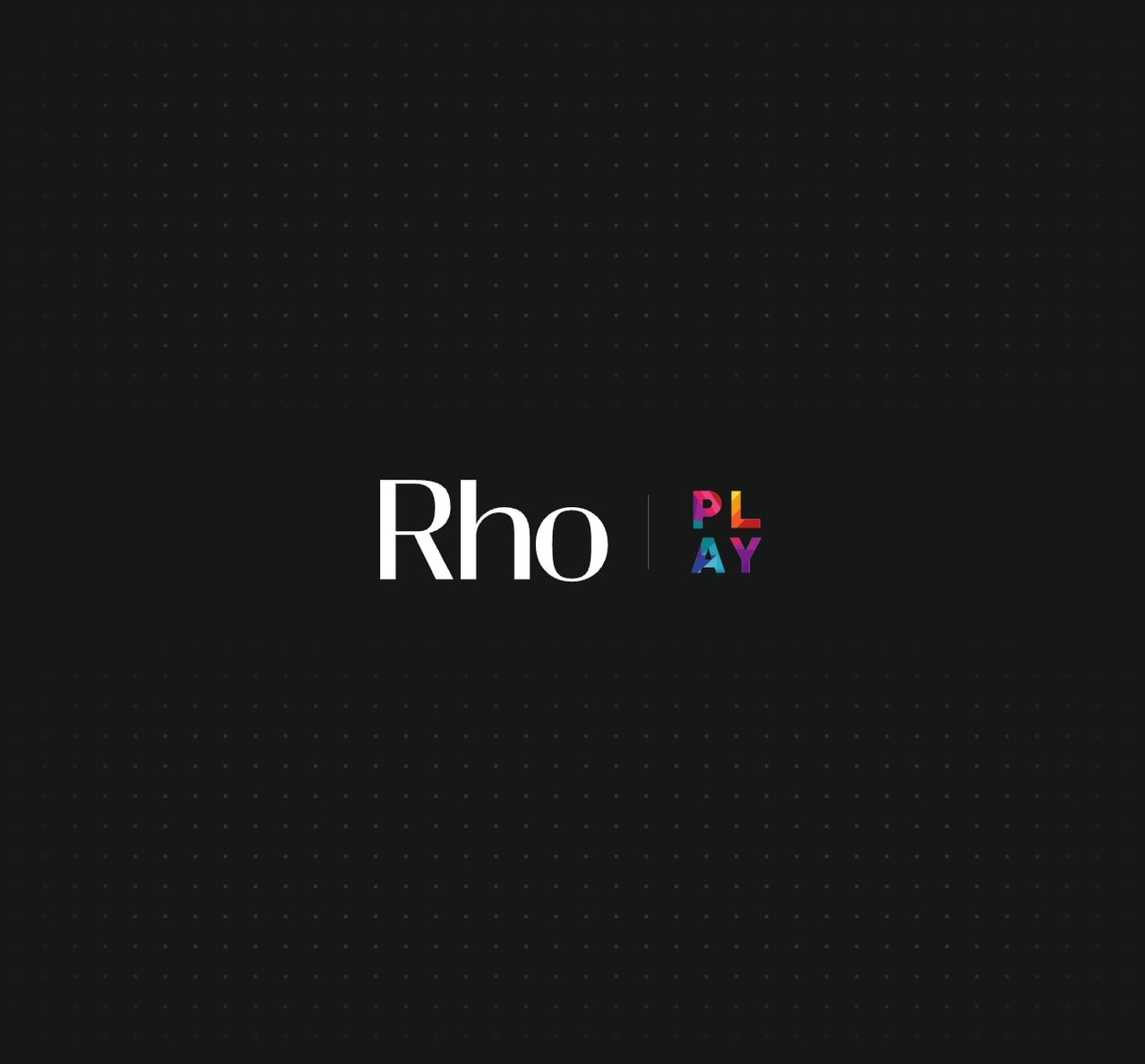 Black background with "Rho" in white and "PLAY" in colorful letters.