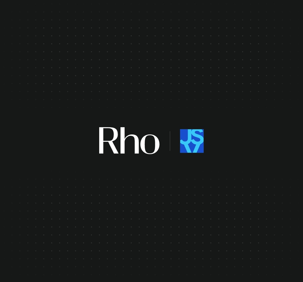 The image features the text "Rho" next to a blue logo on a dark dotted background.