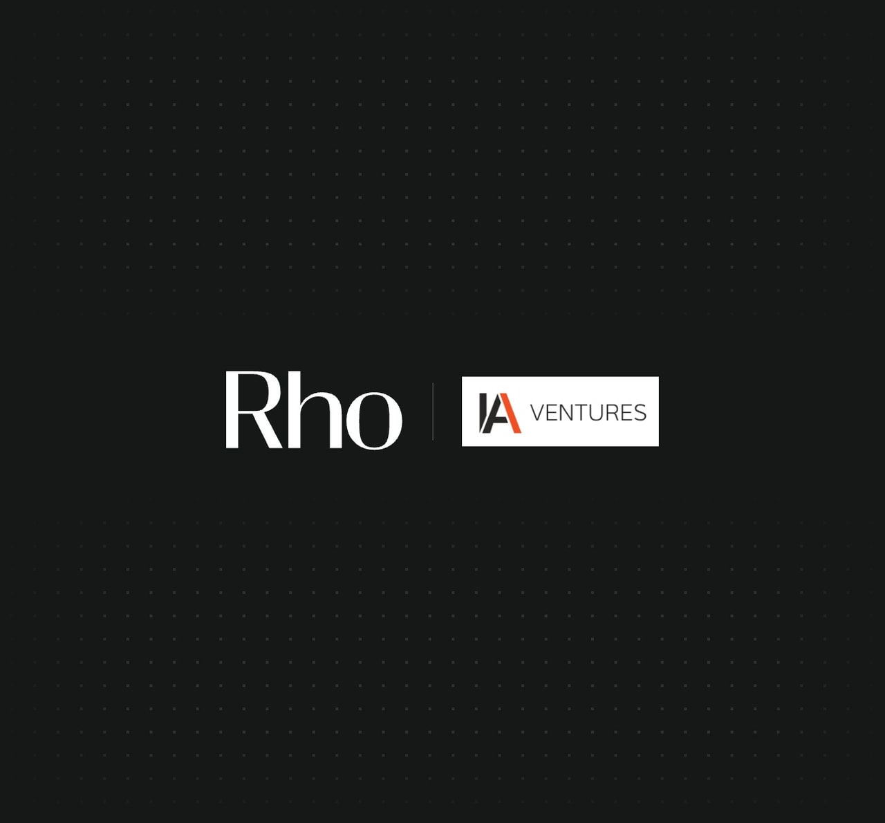Black background with "Rho" in white and "IA Ventures" logo in a white rectangle.