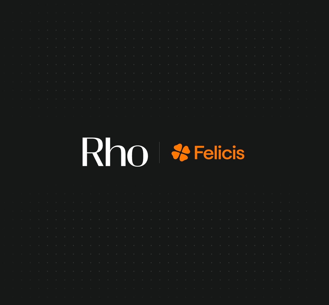 Logo featuring the text "Rho" in white and "Felicis" in orange with a small orange clover symbol, on a dark dotted background.