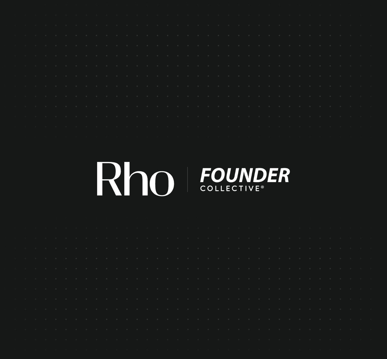 Black background with the white text "Rho" and "FOUNDER COLLECTIVE®" in thin capitals, slightly separated by a vertical line.