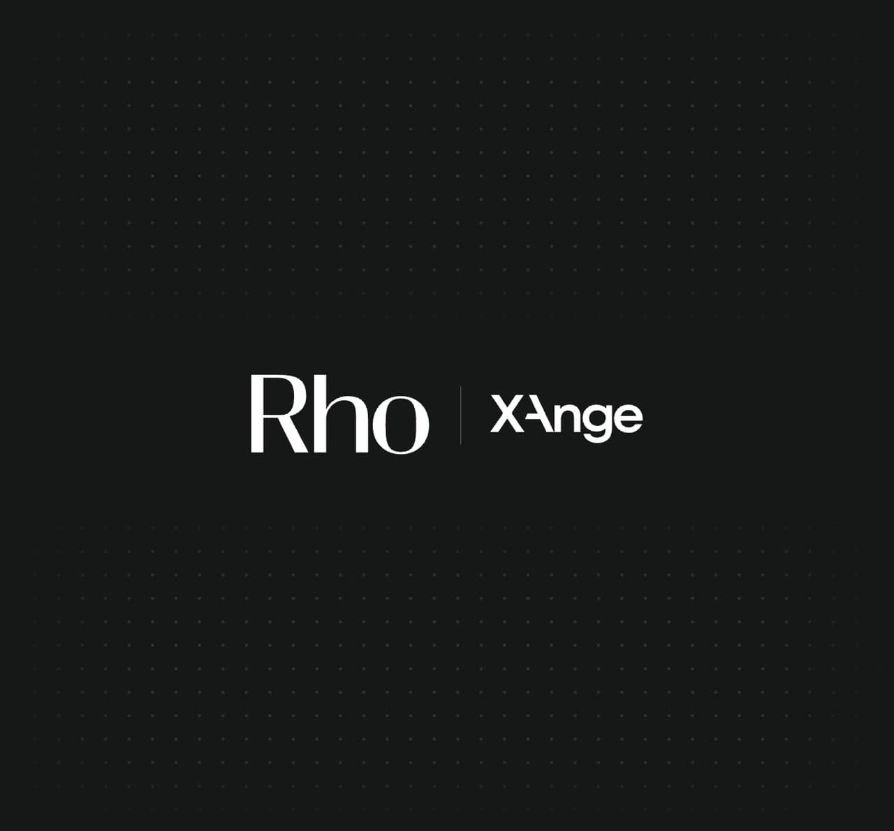Logos of "Rho" and "Xange" on a dark background.