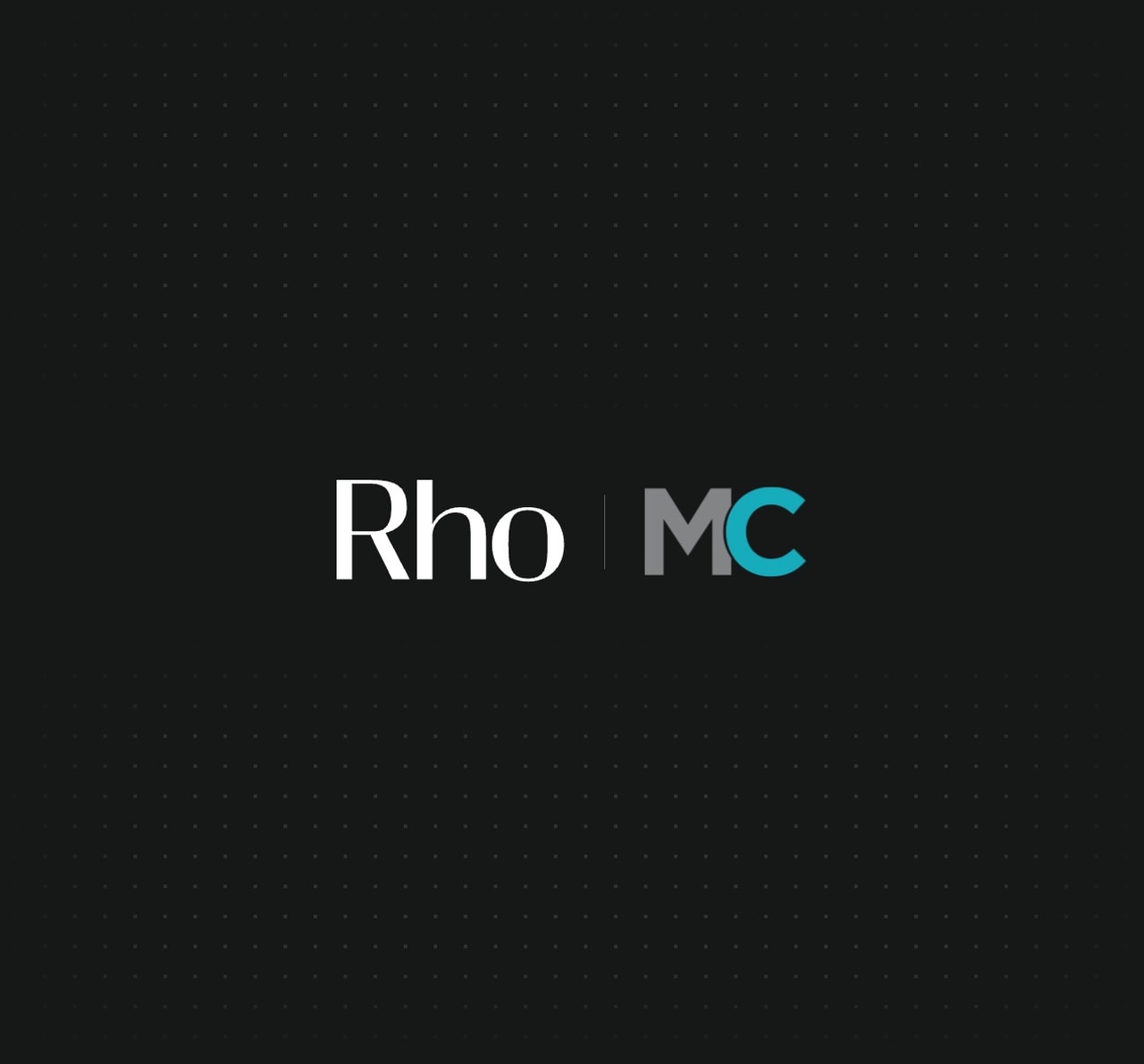 The image displays a dark background with the text "Rho | MC" in white and light blue letters.
