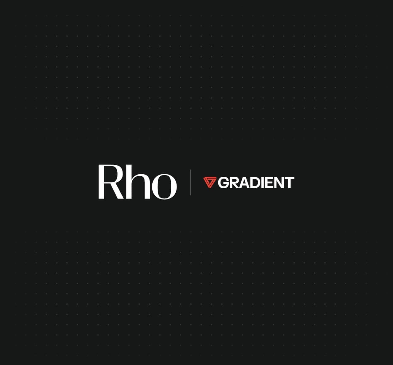 Black background with "Rho" and "GRADIENT" logos in white, separated by a red triangular icon.