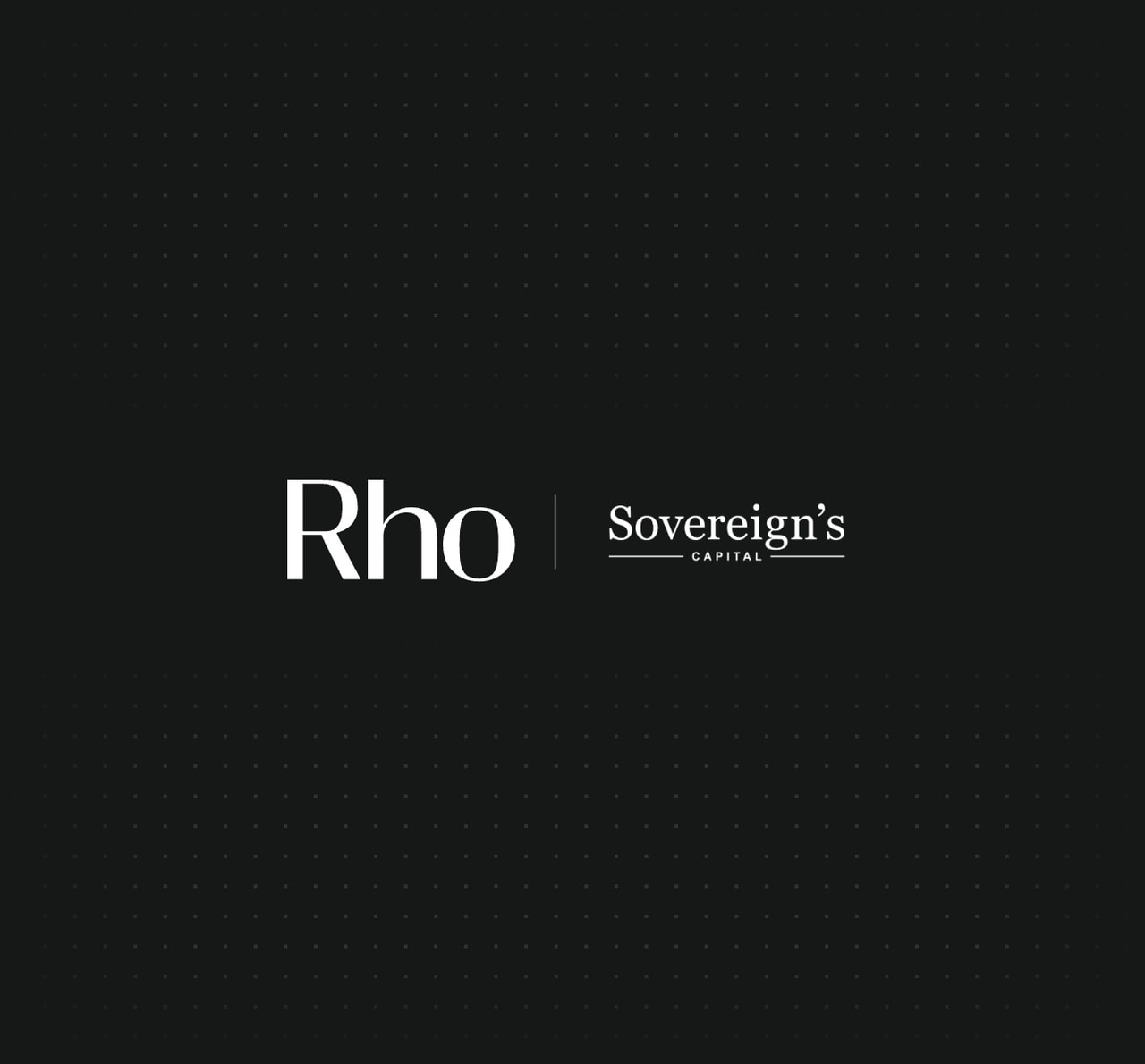 Logos of "Rho" and "Sovereign’s Capital" on a dark background with subtle dotted pattern.