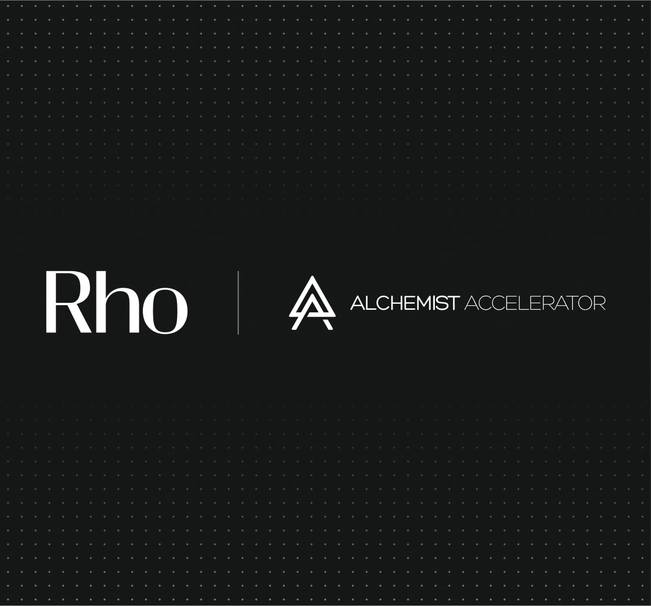 Black background with white text displaying "Rho" and "Alchemist Accelerator" separated by a vertical line.