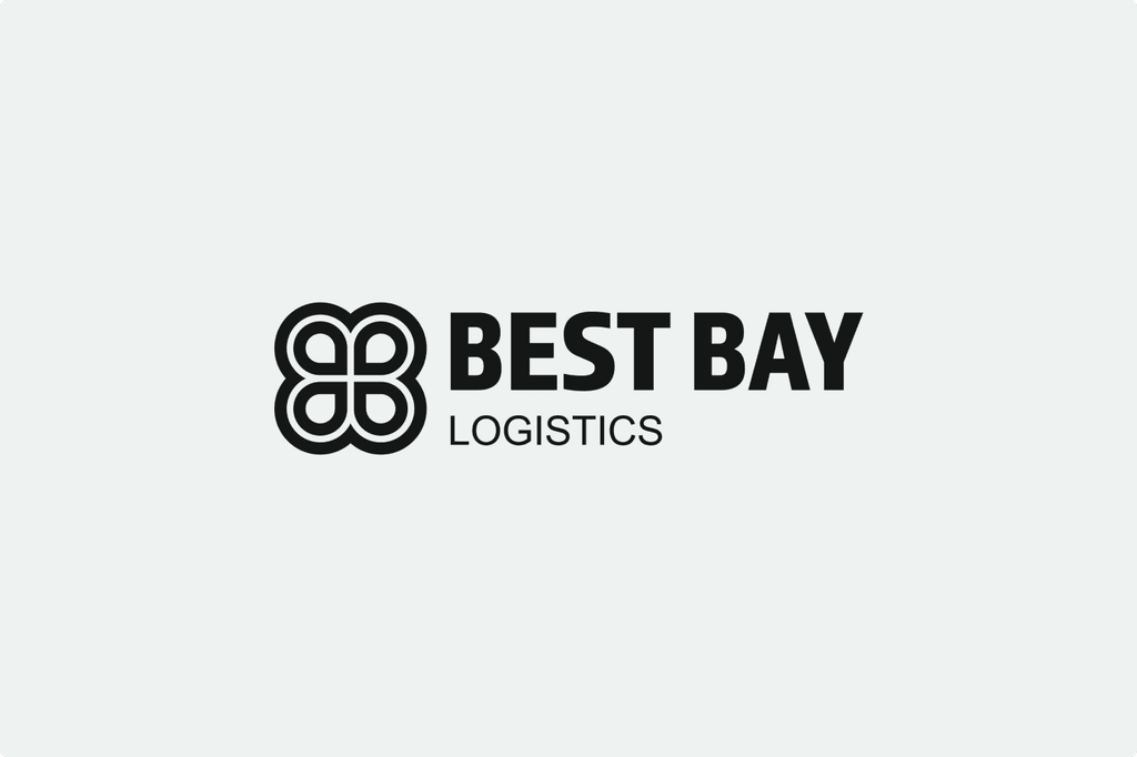 Logo of "Best Bay Logistics" with a stylized, symmetrical design resembling a clover or interconnected loops, in black on a light background.