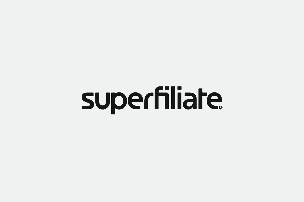 The image displays the word "superfiliate" in bold, black lowercase letters on a light gray background.