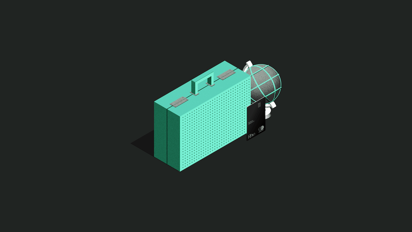 A teal suitcase, a globe, and a black passport against a dark background, symbolizing travel.