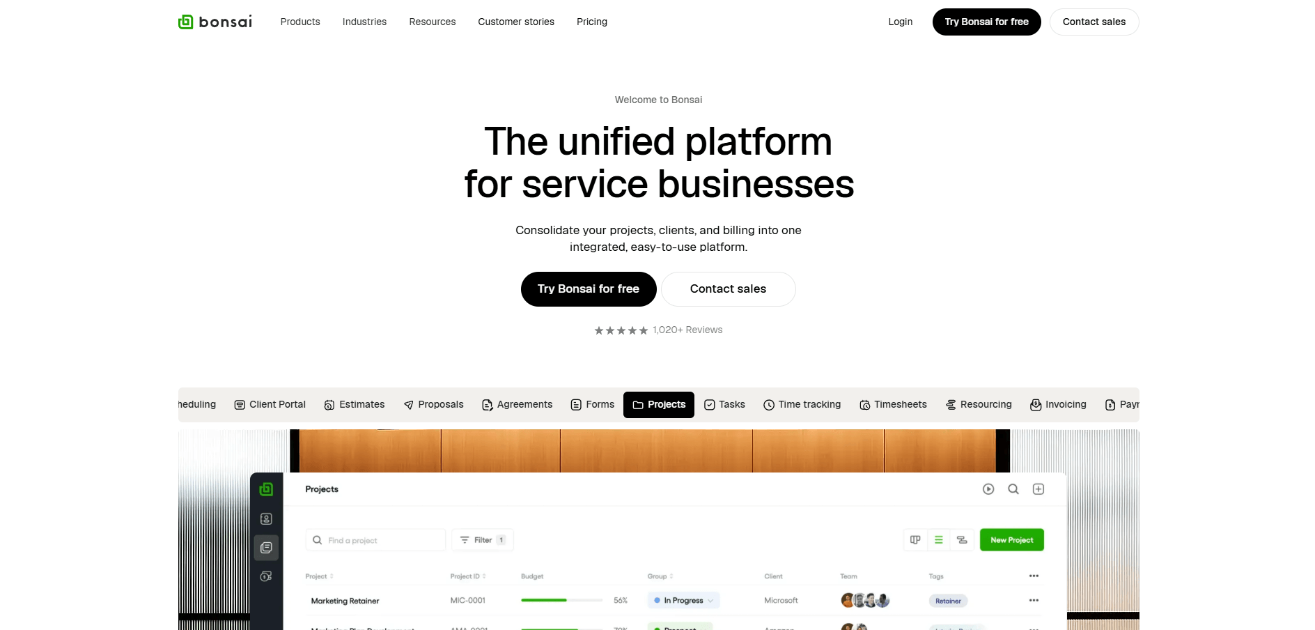 Bonsai landing page