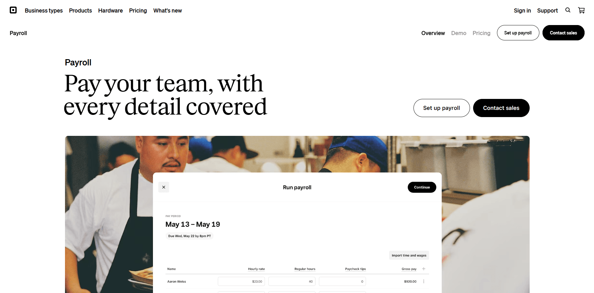 Square payroll landing page