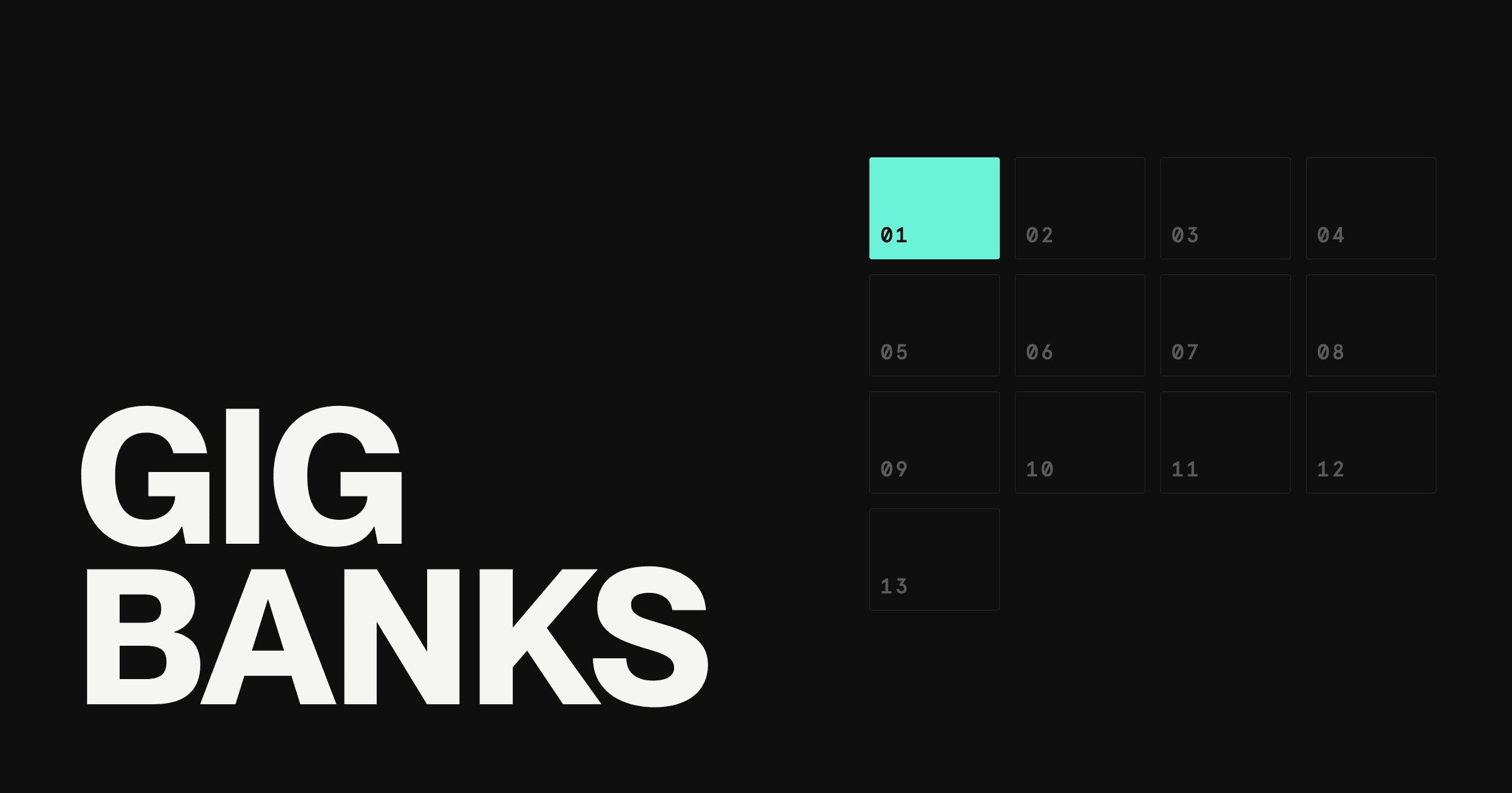 Numbered grid of the 13 best banks for gig workers, with Rho highlighted as the top pick