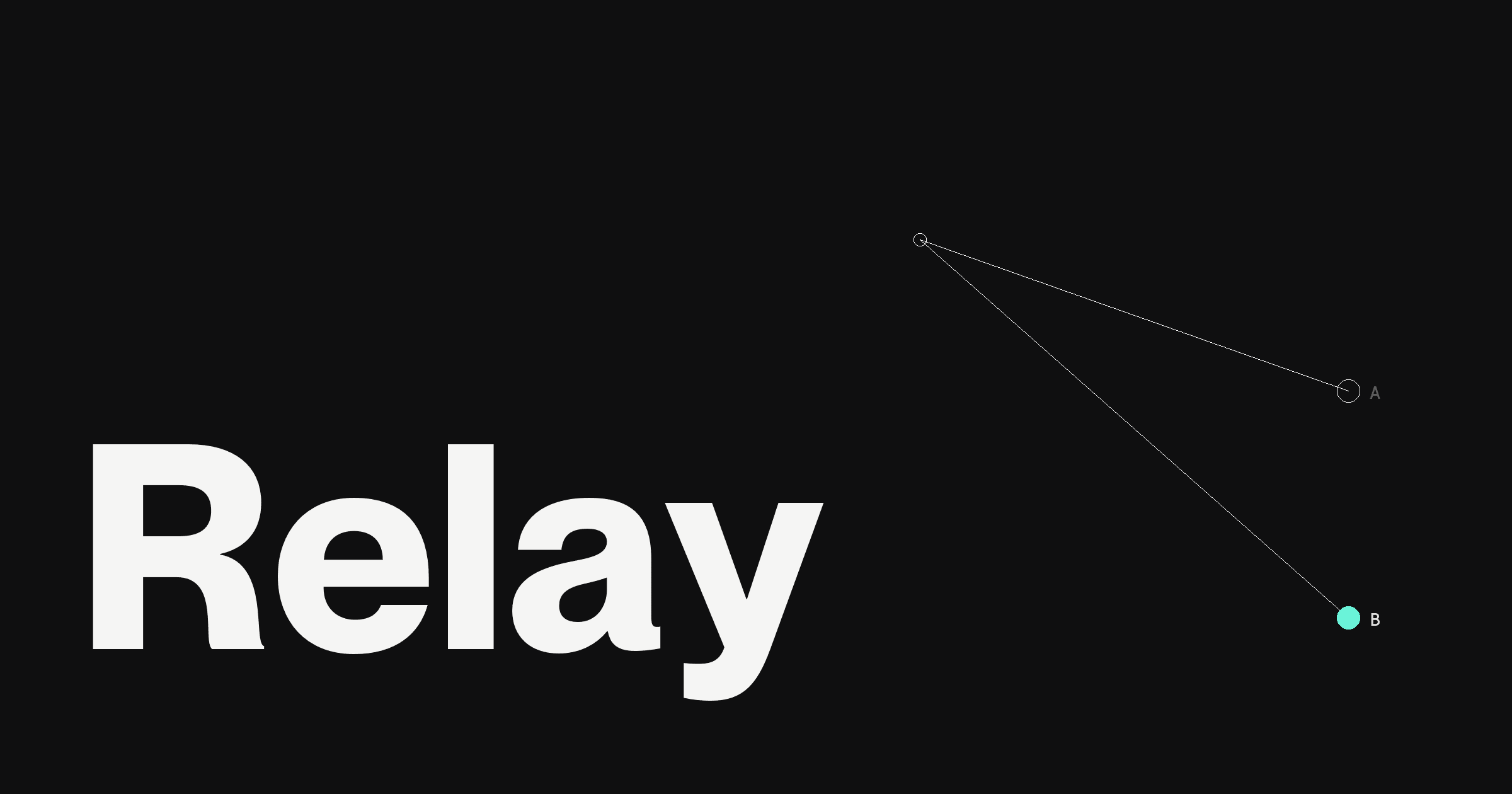 Dark hero for Rho vs Relay: the keyword Relay in large white type beside two diverging paths, one ending in a teal circle labeled B