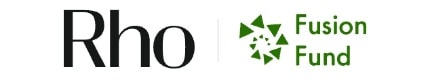 Logos of "Rho" in black and "Fusion Fund" in green with a stylized pinwheel symbol between them.