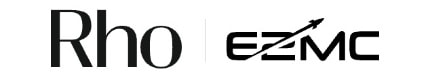 The image shows the logo of "Rho" with a stylized "EZMC" featuring an arrow integrated into the lettering.