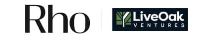 Logos of "Rho" in black text and "LiveOak Ventures," featuring a stylized tree graphic, on a white background.