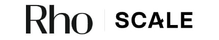 Stylized text logo showing "Rho SCALE" with unique letter designs, featuring a climbing silhouette within the letter "A" in "SCALE."