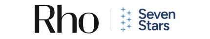 "Logo featuring 'Rho' in bold black text and 'Seven Stars' with blue stars on the right side."