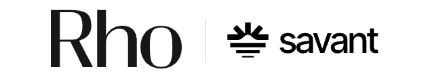 The image shows the logos of Rho and Savant, with Rho on the left and Savant with a star-like symbol on the right.