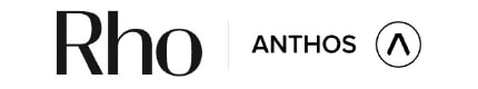 Logos for "Rho" and "Anthos" with a circular symbol containing an upward-pointing triangle.