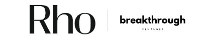 Logos of "Rho" and "breakthrough ventures" in black text on a white background.