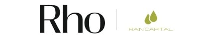Black "Rho" text beside green leaf-shaped logo with "RAN Capital" in green below on a white background.