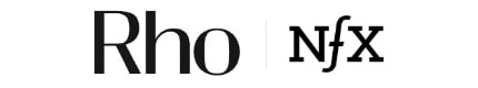 Logos of "Rho" and "Nfx" in black text on a white background, with a vertical line separating them.