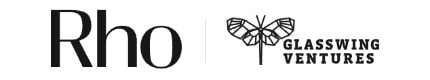 Logos of Rho and Glasswing Ventures; Rho in simple black font, Glasswing Ventures with a moth design above the text.