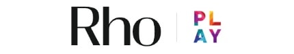 Black "Rho" logo beside colorful "PLAY" text on a white background.