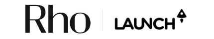 The image shows the text "Rho LAUNCH" with a rocket icon incorporated into the word "LAUNCH."