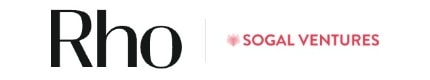 Logos of "Rho" in black text and "SoGal Ventures" in pink text with a red flower design.
