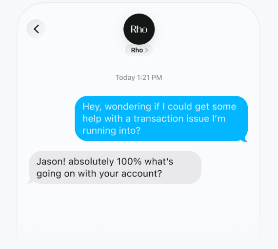 Rho support chat conversation