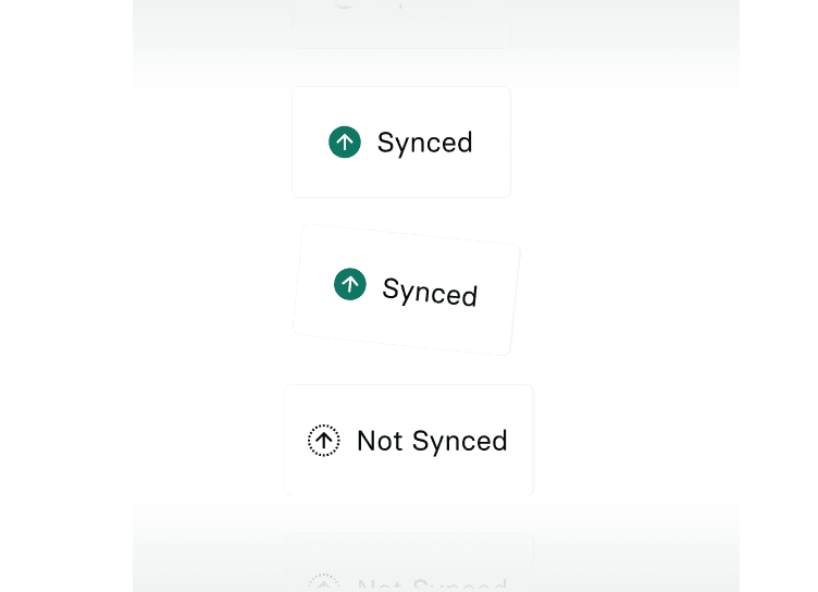 Three labels with arrows: Two say "Synced" in green with upward arrows, one says "Not Synced" below with a dotted circle arrow.