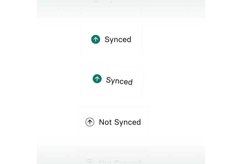 Three labels with arrows: Two say "Synced" in green with upward arrows, one says "Not Synced" below with a dotted circle arrow.