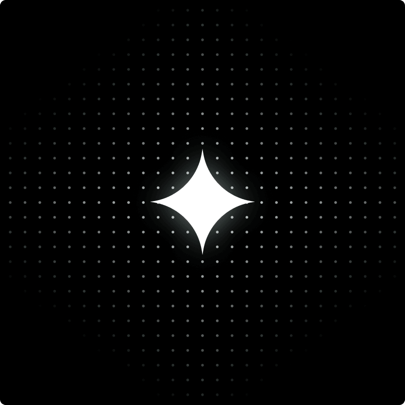 A glowing white star-shaped light is centered against a black background with a grid of small white dots.